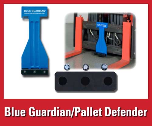 25% off featured warehouse safety products: Blue Guardian pallet defenders